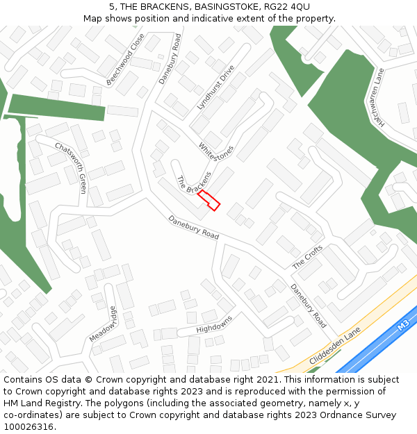 5, THE BRACKENS, BASINGSTOKE, RG22 4QU: Location map and indicative extent of plot