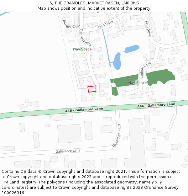 5, THE BRAMBLES, MARKET RASEN, LN8 3NS: Location map and indicative extent of plot