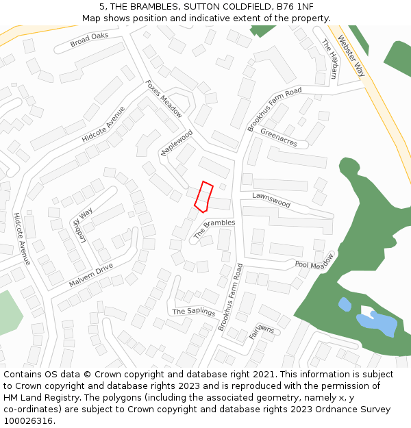 5, THE BRAMBLES, SUTTON COLDFIELD, B76 1NF: Location map and indicative extent of plot