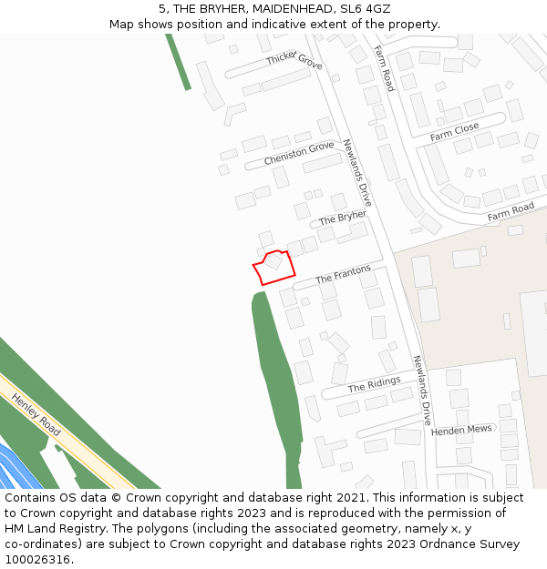 5, THE BRYHER, MAIDENHEAD, SL6 4GZ: Location map and indicative extent of plot