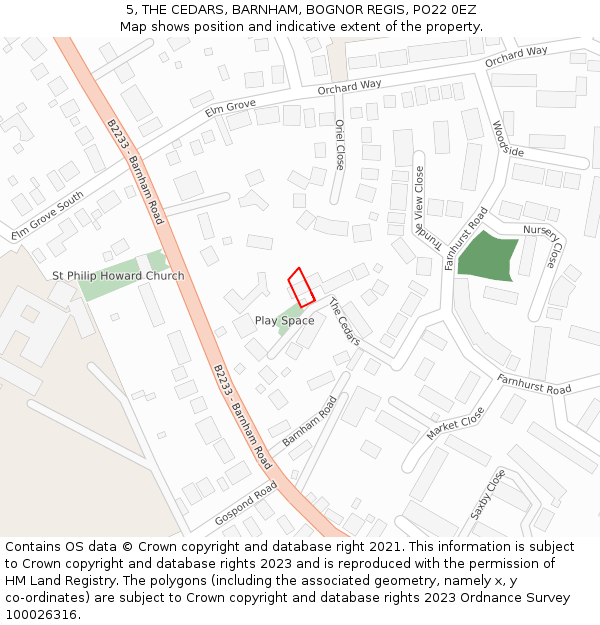 5, THE CEDARS, BARNHAM, BOGNOR REGIS, PO22 0EZ: Location map and indicative extent of plot