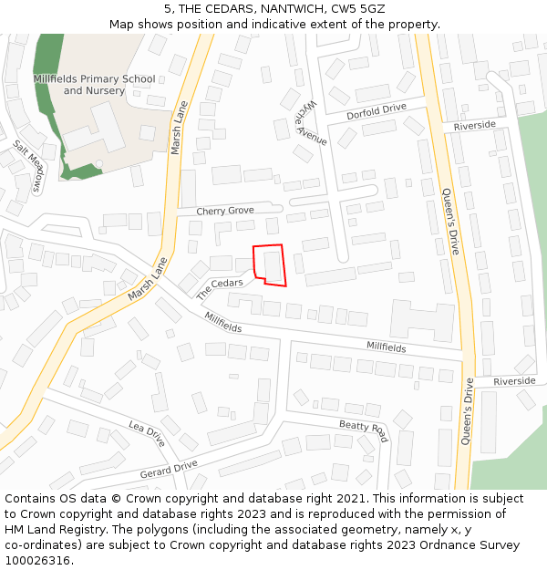 5, THE CEDARS, NANTWICH, CW5 5GZ: Location map and indicative extent of plot