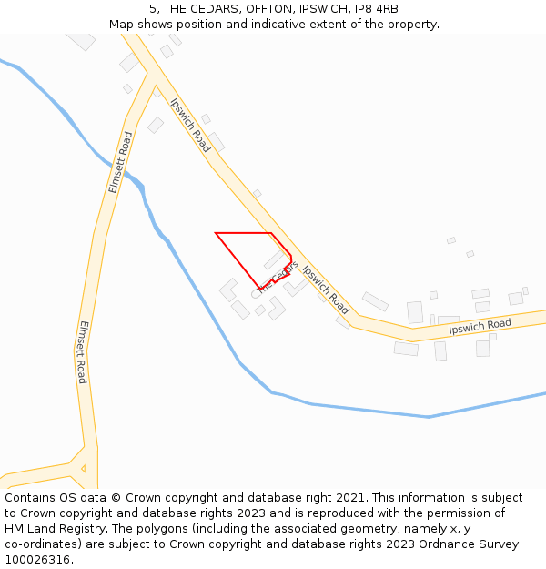 5, THE CEDARS, OFFTON, IPSWICH, IP8 4RB: Location map and indicative extent of plot