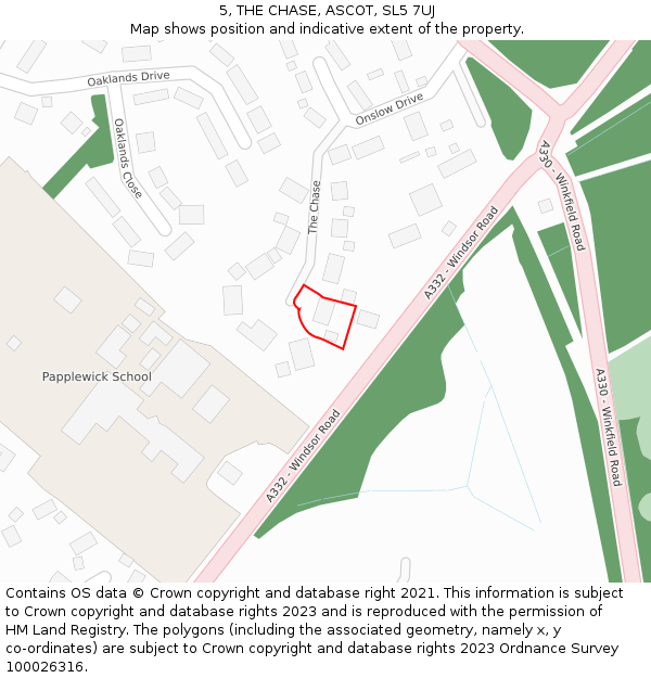 5, THE CHASE, ASCOT, SL5 7UJ: Location map and indicative extent of plot