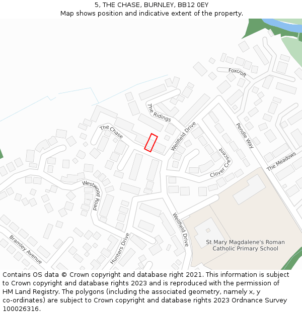 5, THE CHASE, BURNLEY, BB12 0EY: Location map and indicative extent of plot