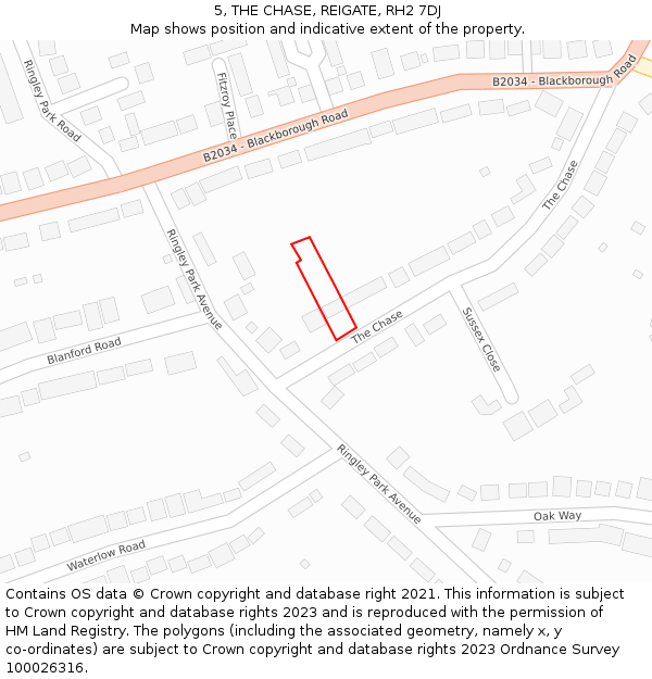 5, THE CHASE, REIGATE, RH2 7DJ: Location map and indicative extent of plot