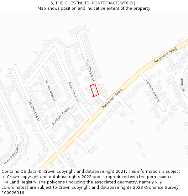 5, THE CHESTNUTS, PONTEFRACT, WF8 2QH: Location map and indicative extent of plot