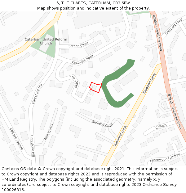 5, THE CLARES, CATERHAM, CR3 6RW: Location map and indicative extent of plot