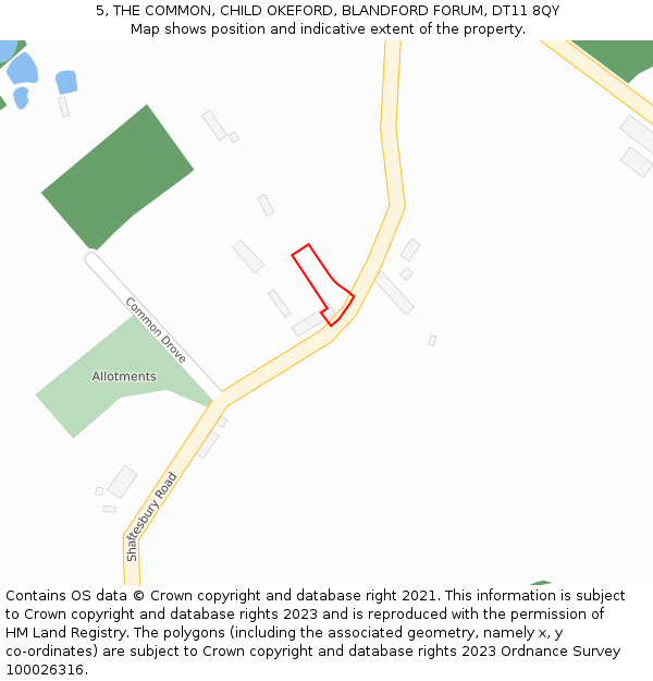 5, THE COMMON, CHILD OKEFORD, BLANDFORD FORUM, DT11 8QY: Location map and indicative extent of plot