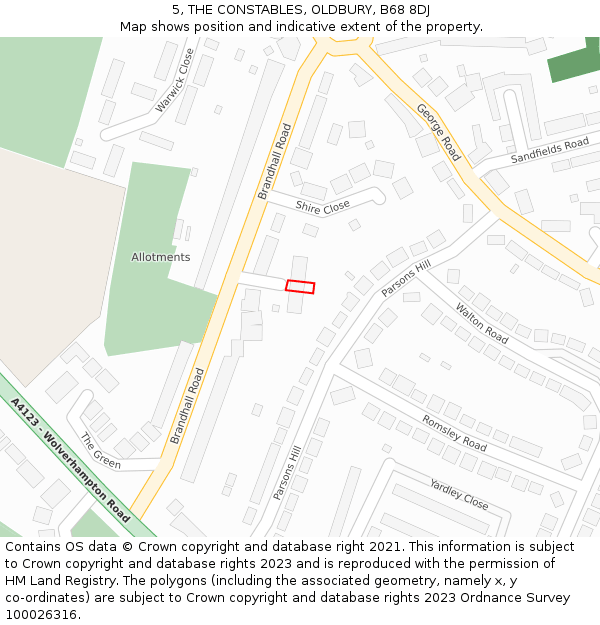 5, THE CONSTABLES, OLDBURY, B68 8DJ: Location map and indicative extent of plot