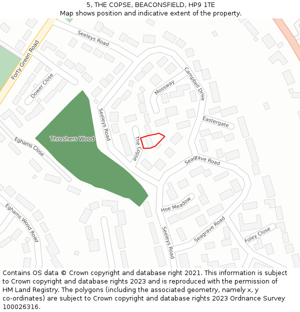 5, THE COPSE, BEACONSFIELD, HP9 1TE: Location map and indicative extent of plot