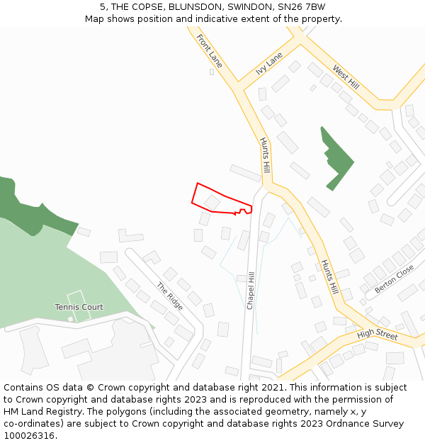 5, THE COPSE, BLUNSDON, SWINDON, SN26 7BW: Location map and indicative extent of plot
