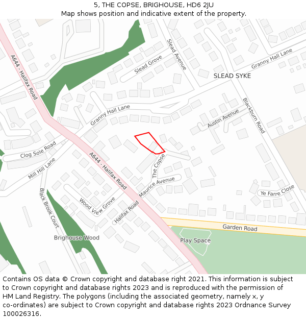 5, THE COPSE, BRIGHOUSE, HD6 2JU: Location map and indicative extent of plot