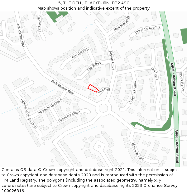 5, THE DELL, BLACKBURN, BB2 4SG: Location map and indicative extent of plot