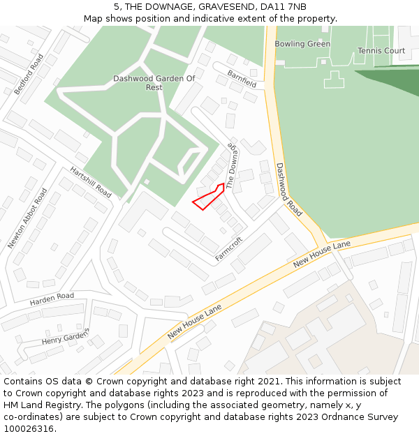 5, THE DOWNAGE, GRAVESEND, DA11 7NB: Location map and indicative extent of plot