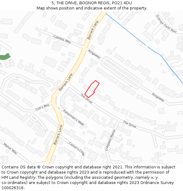 5, THE DRIVE, BOGNOR REGIS, PO21 4DU: Location map and indicative extent of plot