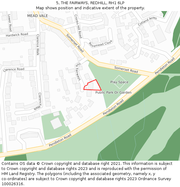 5, THE FAIRWAYS, REDHILL, RH1 6LP: Location map and indicative extent of plot