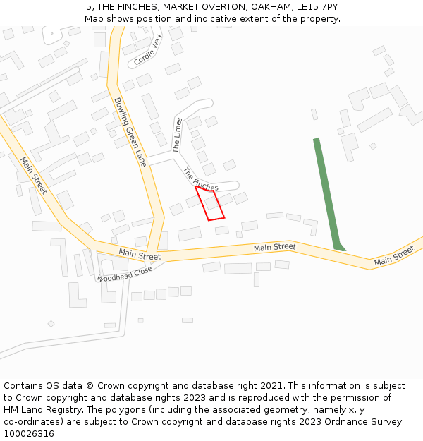 5, THE FINCHES, MARKET OVERTON, OAKHAM, LE15 7PY: Location map and indicative extent of plot