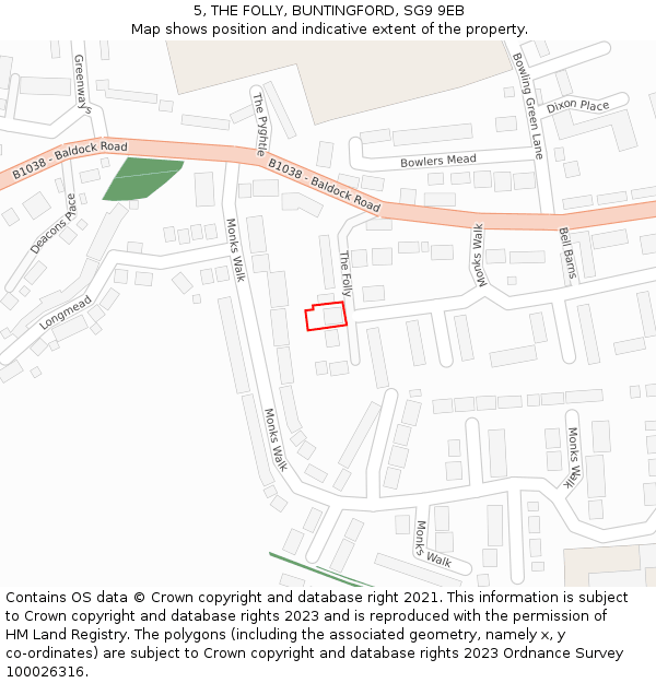 5, THE FOLLY, BUNTINGFORD, SG9 9EB: Location map and indicative extent of plot