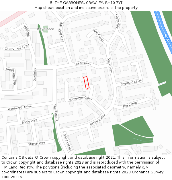 5, THE GARRONES, CRAWLEY, RH10 7YT: Location map and indicative extent of plot