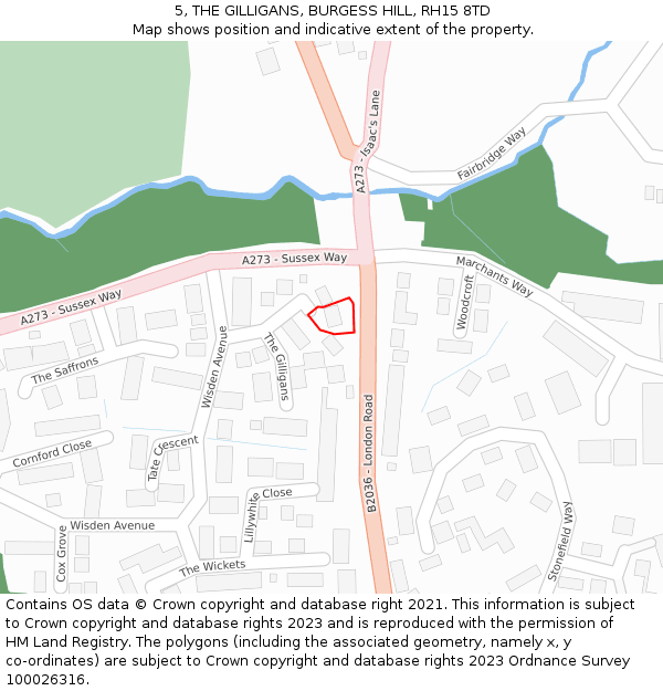 5, THE GILLIGANS, BURGESS HILL, RH15 8TD: Location map and indicative extent of plot