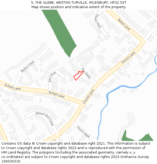 5, THE GLEBE, WESTON TURVILLE, AYLESBURY, HP22 5ST: Location map and indicative extent of plot