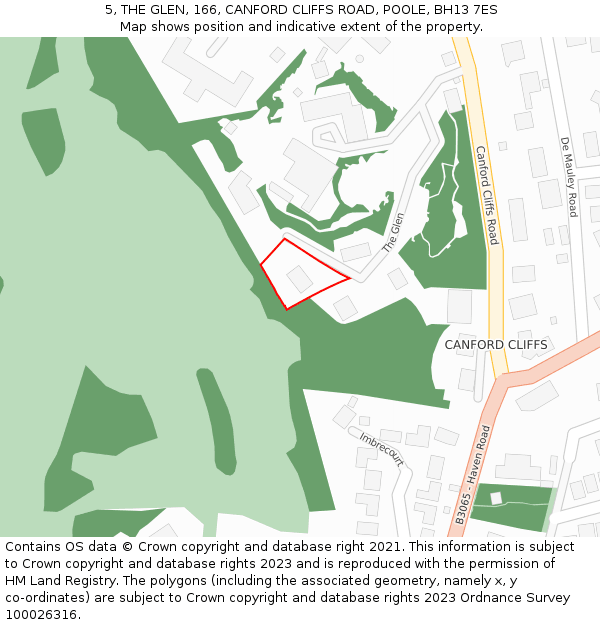 5, THE GLEN, 166, CANFORD CLIFFS ROAD, POOLE, BH13 7ES: Location map and indicative extent of plot
