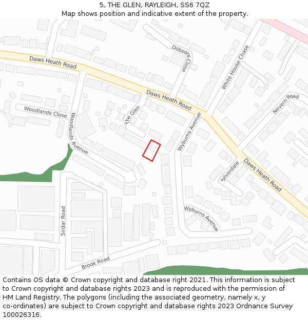 5, THE GLEN, RAYLEIGH, SS6 7QZ: Location map and indicative extent of plot