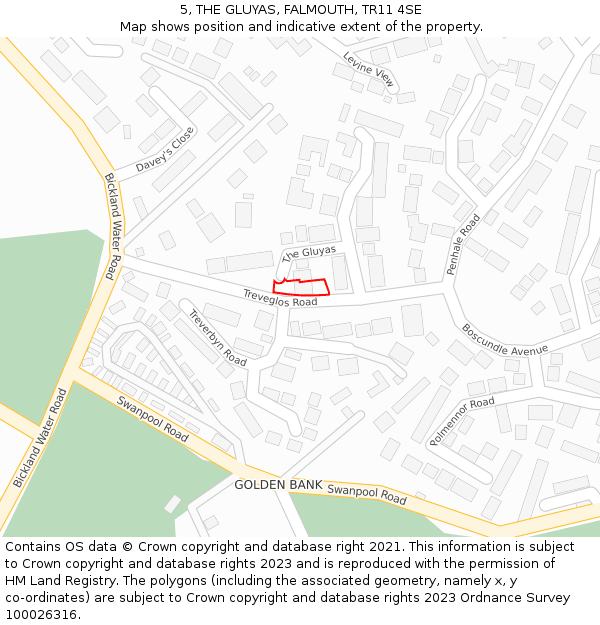 5, THE GLUYAS, FALMOUTH, TR11 4SE: Location map and indicative extent of plot