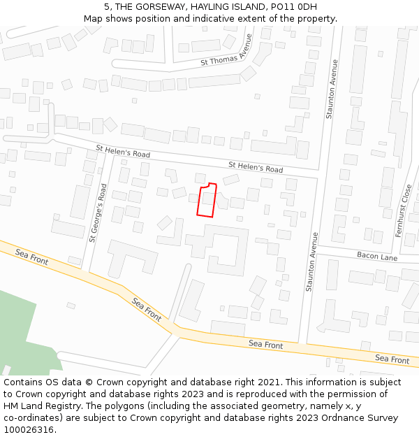 5, THE GORSEWAY, HAYLING ISLAND, PO11 0DH: Location map and indicative extent of plot