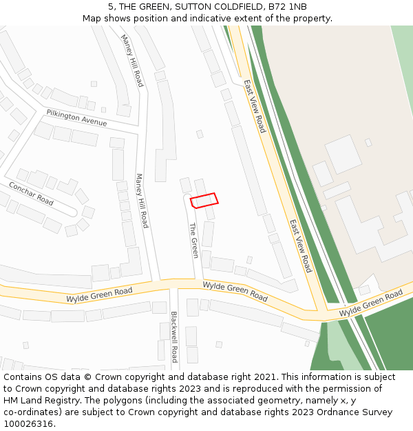 5, THE GREEN, SUTTON COLDFIELD, B72 1NB: Location map and indicative extent of plot
