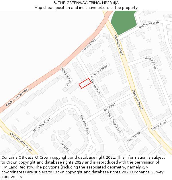 5, THE GREENWAY, TRING, HP23 4JA: Location map and indicative extent of plot