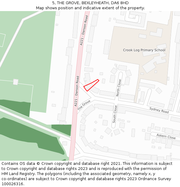 5, THE GROVE, BEXLEYHEATH, DA6 8HD: Location map and indicative extent of plot