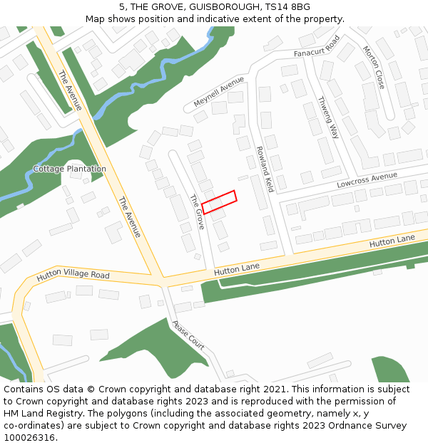 5, THE GROVE, GUISBOROUGH, TS14 8BG: Location map and indicative extent of plot