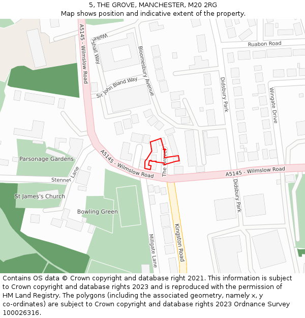 5, THE GROVE, MANCHESTER, M20 2RG: Location map and indicative extent of plot