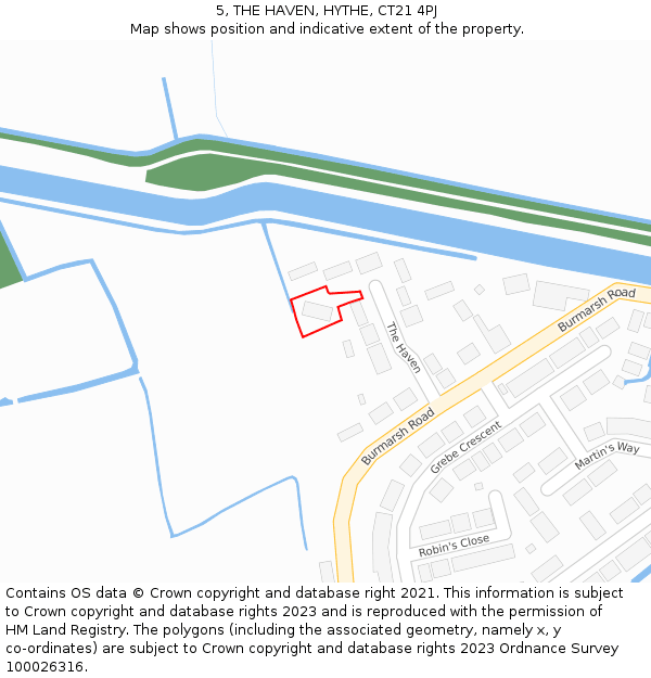 5, THE HAVEN, HYTHE, CT21 4PJ: Location map and indicative extent of plot