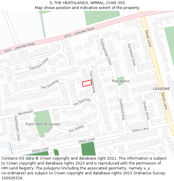 5, THE HEATHLANDS, WIRRAL, CH46 3SS: Location map and indicative extent of plot