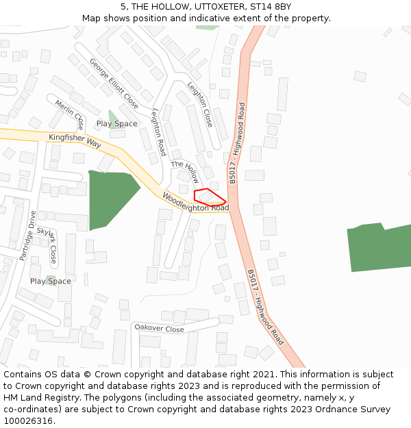 5, THE HOLLOW, UTTOXETER, ST14 8BY: Location map and indicative extent of plot