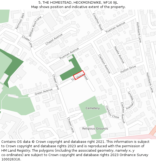 5, THE HOMESTEAD, HECKMONDWIKE, WF16 9JL: Location map and indicative extent of plot