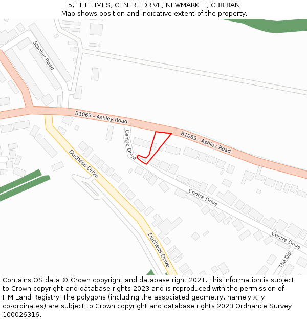 5, THE LIMES, CENTRE DRIVE, NEWMARKET, CB8 8AN: Location map and indicative extent of plot