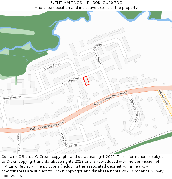 5, THE MALTINGS, LIPHOOK, GU30 7DG: Location map and indicative extent of plot