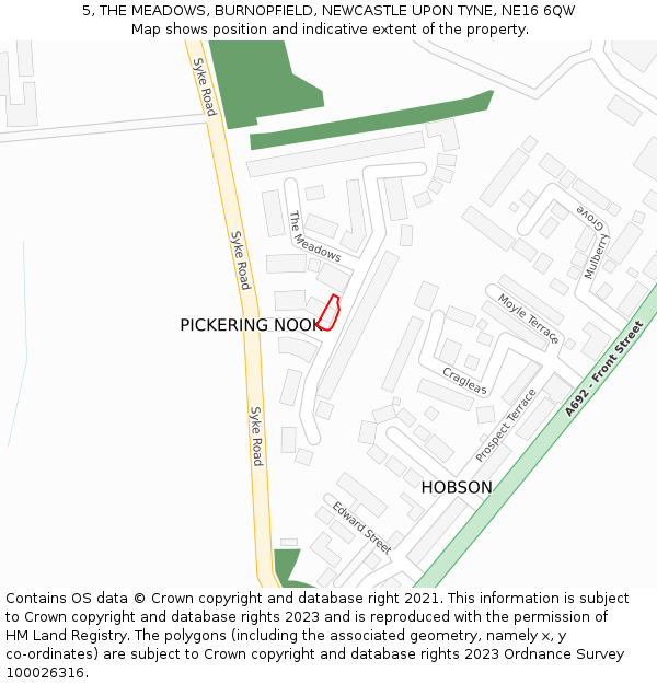 5, THE MEADOWS, BURNOPFIELD, NEWCASTLE UPON TYNE, NE16 6QW: Location map and indicative extent of plot