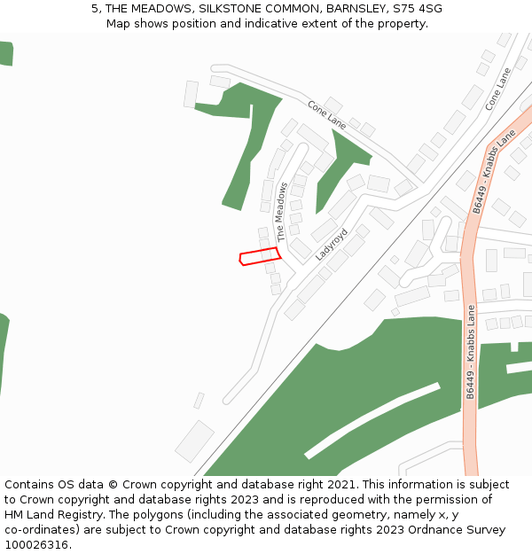 5, THE MEADOWS, SILKSTONE COMMON, BARNSLEY, S75 4SG: Location map and indicative extent of plot