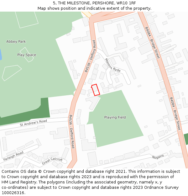 5, THE MILESTONE, PERSHORE, WR10 1RF: Location map and indicative extent of plot