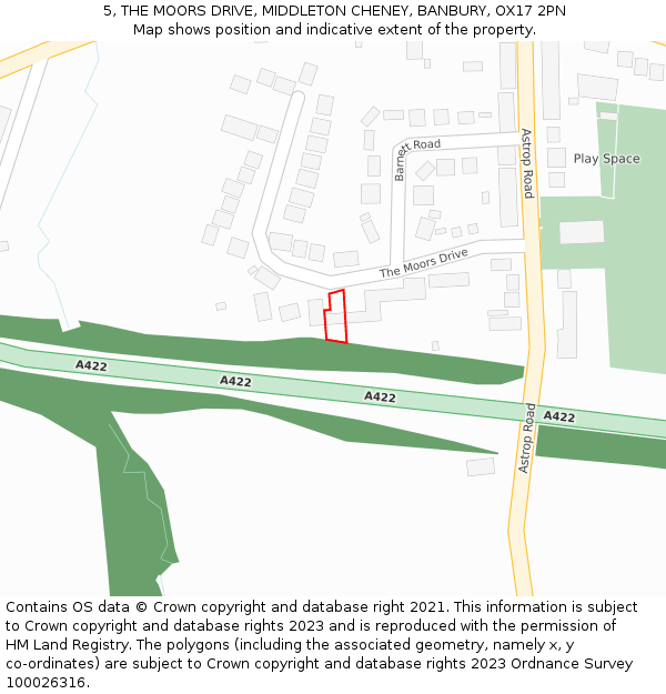 5, THE MOORS DRIVE, MIDDLETON CHENEY, BANBURY, OX17 2PN: Location map and indicative extent of plot