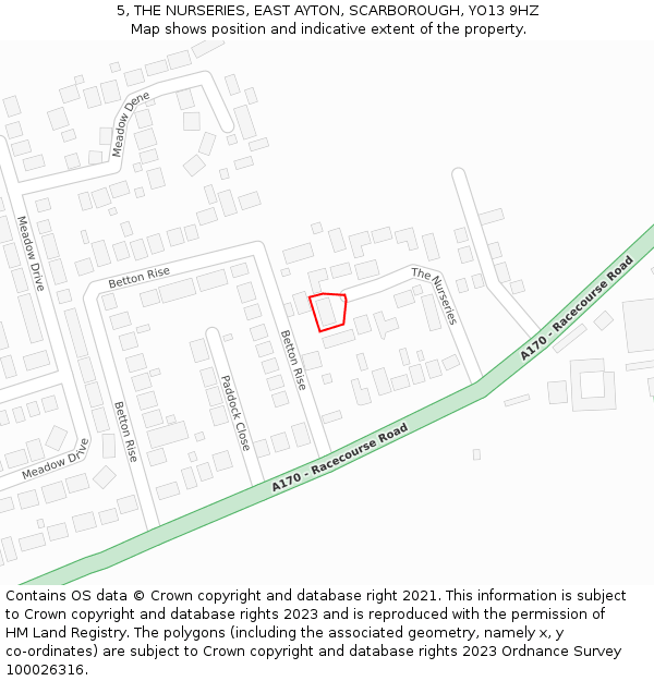 5, THE NURSERIES, EAST AYTON, SCARBOROUGH, YO13 9HZ: Location map and indicative extent of plot