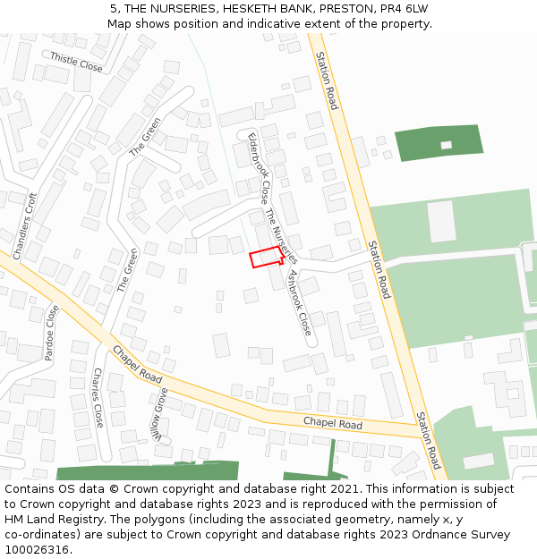 5, THE NURSERIES, HESKETH BANK, PRESTON, PR4 6LW: Location map and indicative extent of plot