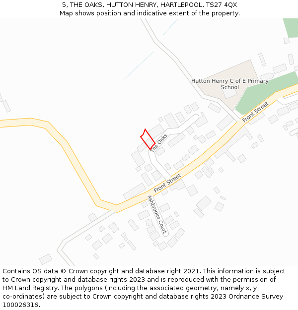 5, THE OAKS, HUTTON HENRY, HARTLEPOOL, TS27 4QX: Location map and indicative extent of plot