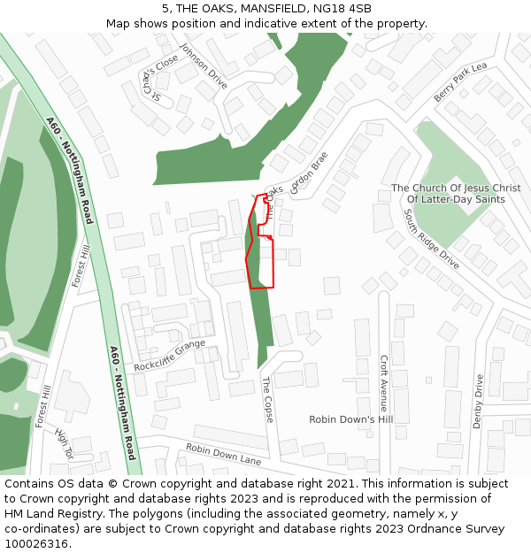 5, THE OAKS, MANSFIELD, NG18 4SB: Location map and indicative extent of plot