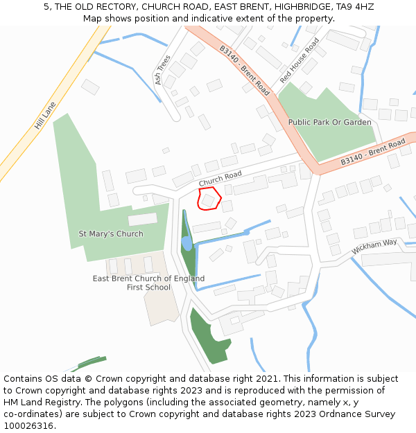 5, THE OLD RECTORY, CHURCH ROAD, EAST BRENT, HIGHBRIDGE, TA9 4HZ: Location map and indicative extent of plot